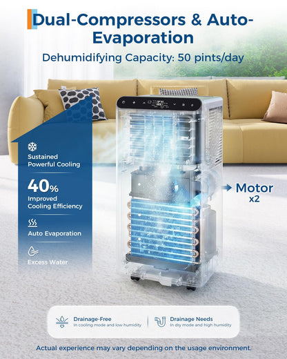 8,000 BTUs Portable Air Conditioner, 3-in-1 Portable AC Unit with Fan & Dehumidifier, Room Air Conditioner Cools up to 350 Sq.Ft, Standing AC Unit with Remote Control & 24H Timer, for Home, Office