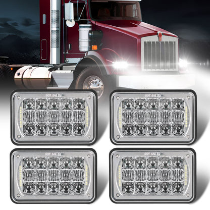 SPL DOT Approved 60W 4x6 Inch LED Headlights with DRL and Hi/Lo Sealed Beam for H4651 H4652 H4656 H4666 H6545 Freightliner Kenworth Peterbilt International Volvo Sterling Western Star Mack-Chrome