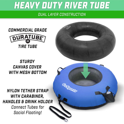 GoSports 44 Inch Heavy-Duty River Tube with Premium Canvas Cover - Commercial Grade River Tube - Blue (Pack of 3)