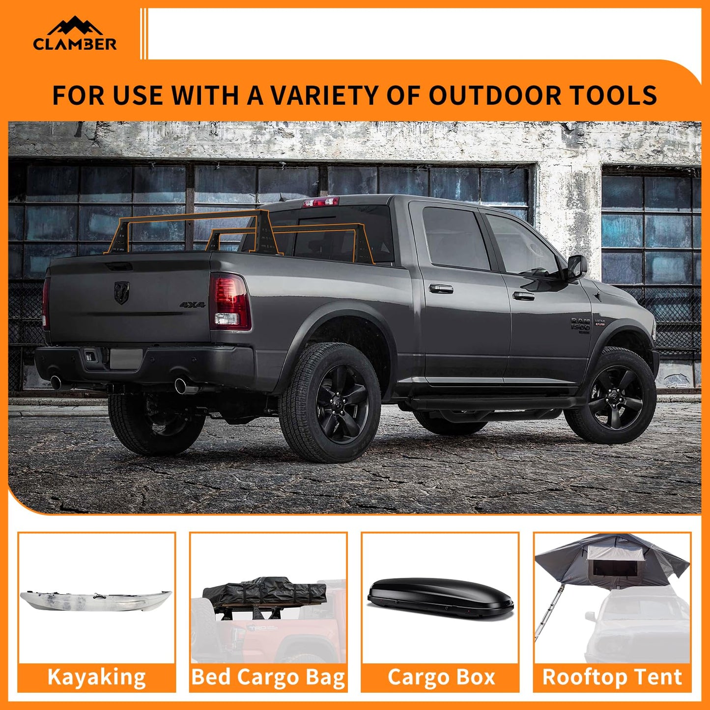 CLAMBER Cross Bar for Full-Size Pickup Truck, Adjustable Ladder Racks Overland Bed Bars Bed Racks Compatible with Ford F-Series, Silverado, Sierra, Ram, Titan & XD, Tundra