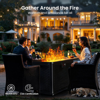 Ciays 43-Inch Rectangular Propane Fire Pit Table - 60,000 BTU, CSA-Certified 2-in-1 Design, 304 Stainless Steel H-Burner, Included Lava Rocks - Ideal for Gatherings & Parties