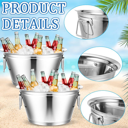 Maxdot 2 Pcs Stainless Steel Beverage Tub Large Champagne Buckets 20-Quart 5-Gallon Insulated Ice Bucket for Parties with Double Hinged Handle Heavy Duty Drink Cooler Tub Wine Beer Chiller for Party