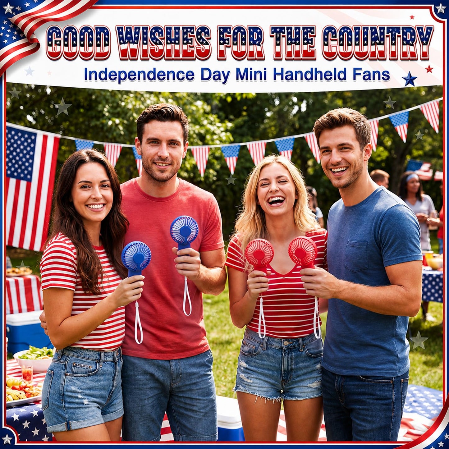VIHOSE 50 Pcs Independence Day Mini Handheld Electric Fans Bulk Portable Handheld Fans Battery Powered for 4th of July Outdoor Summer Travel Beach Cooling Gifts