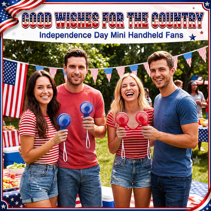 VIHOSE 50 Pcs Independence Day Mini Handheld Electric Fans Bulk Portable Handheld Fans Battery Powered for 4th of July Outdoor Summer Travel Beach Cooling Gifts