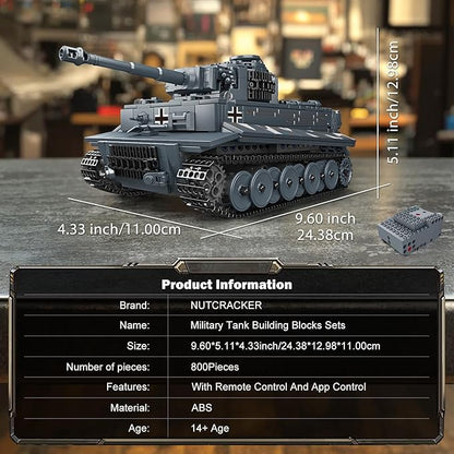 NUTCRACKER Military Tiger Tank Building Set - Heavy Military Tank Toy Building Set Home Collectible Display Model Easter Birthday Gift for Adult Boys Girls Aged 14+ (800 Pieces)