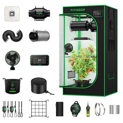 VIVOSUN Smart Pro Grow Tent Kit, 2 × 2ft 1-Plant Kit, WiFi-Integrated Automatic Control with GrowHub E42A+, 2-in-1 Tunable Spectrum LED Grow Light, 360° Ventilation & Circulation Control System