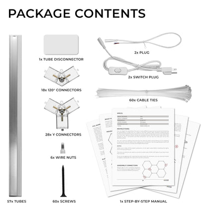 VViViD HEX-LED Modular Garage Lights Kit, 57 Tubes, 44000-48000LM, 400 Watts, Aluminum, White, Model VVHEXLED57Tube