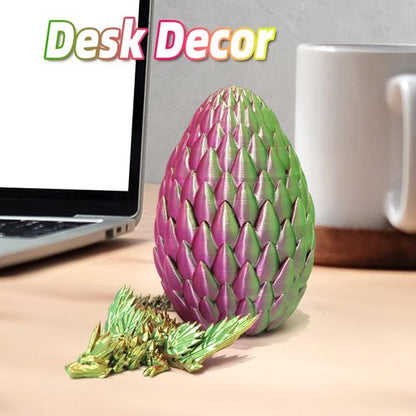 Flavery 3D Printed Flying Dragon in Egg - Easter Basket Stuffers, Easter Surprise Egg with Flexible Winged Dragon Inside, Mystery Fidget Toy, Birthday Gift, Desk Figure Decor (Green Pink Gold)