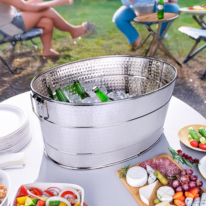 BREKX Aspen Heavy-Duty Oval Stainless Steel Drink Cooler for Parties - Metal Large Ice Bucket for Drinks, 25-Quart (30-Bottle) Large Cooler Ice Container for Parties