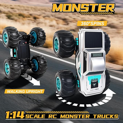 Waterproof Amphibious Remote Control Truck for Kids Gyroscope Self-Balancing Monster Truck with Wheelie Stunts LED Lights All-Terrain RC Car for Boys Girls Ages 6–12 Outdoor Pool Toy Gift