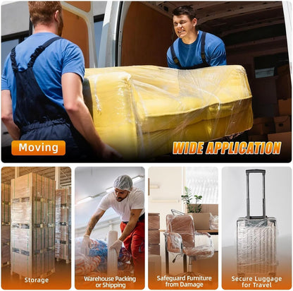 Stretch Film Shrink Wrap - Industrial Strength 15 Inch x 1000ft | 2 Pack Clear Plastic Wrap for Moving & Storage