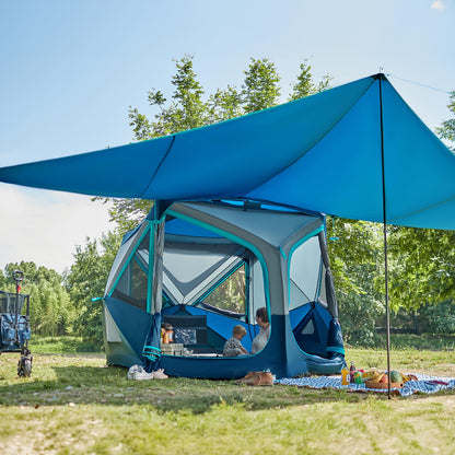 Timber Ridge 4-5 Person Instant Pop Up Cabin Hub Tent, 60S Easy Setup, Weather Resistant Family Tent with Rain Fly and Carry Bag for Outdoor Camping, Blue