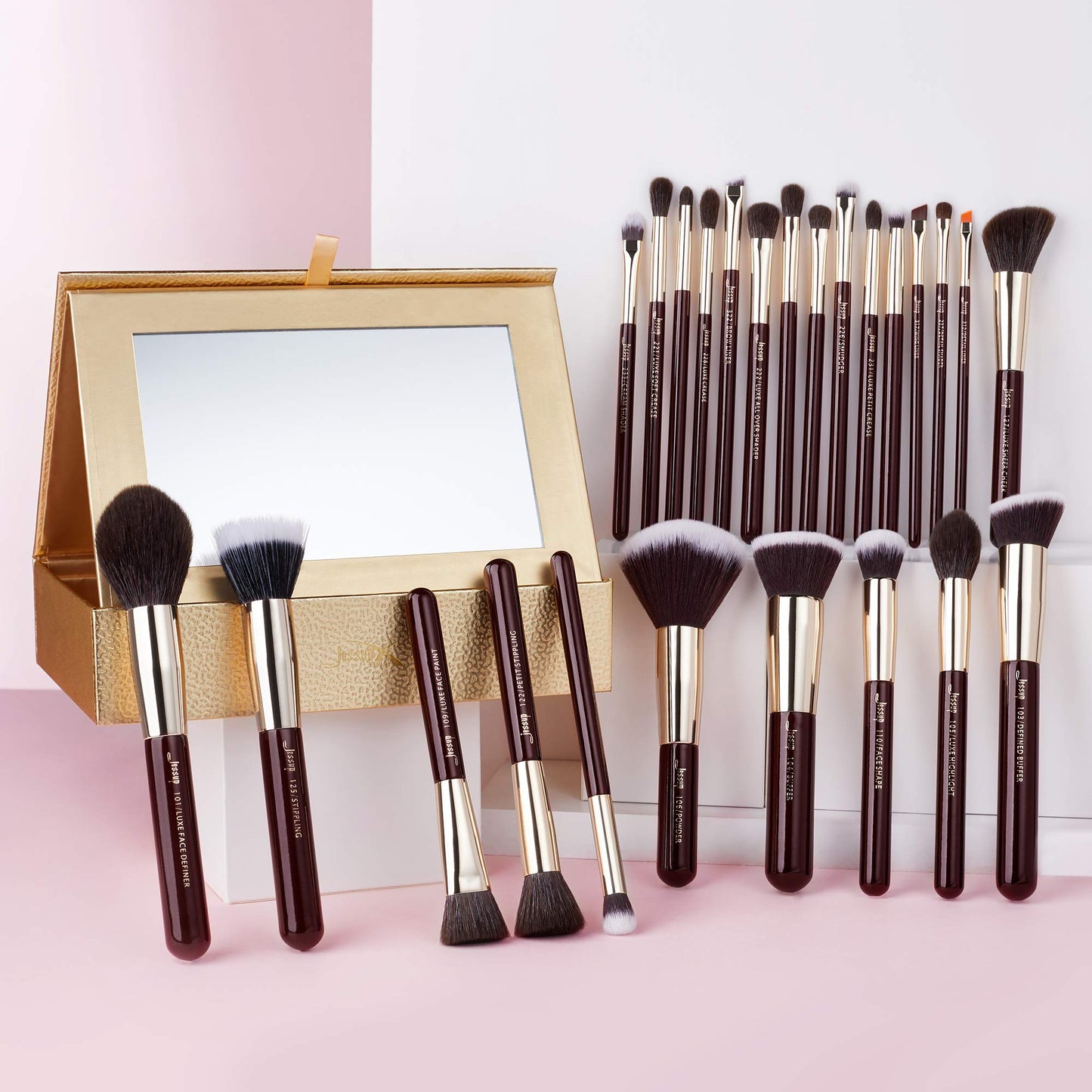 Jessup Brand 25pcs Professional Makeup Brush Set Beauty Cosmetic Foundation Powder Blusher Eyeshadow Blending Highlight Concealer Natural-Synthetic Hair Brushes Set (Pearl White/Silver)