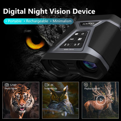 DOOCK Night Vision Goggles, Full-Color 4K Night Vision Binoculars with 5200mAh Rechargeable, 8X Digital Zoom, 4K UHD Video & 52MP Image, Infrared NVG Goggles for Camping Hunting & Security (Black)