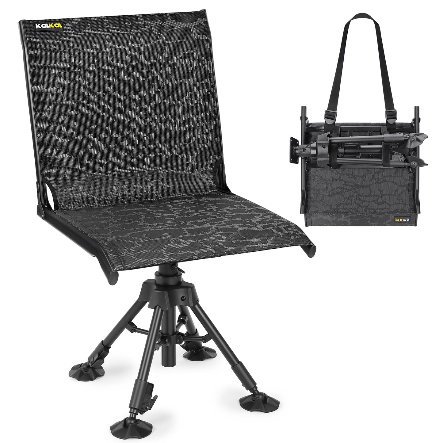 Kalkal Hunting Seat, 300lbs Silent Swivel Folding Chair for Blinds, Portable 360° Swivel with 4 Adjustable Legs