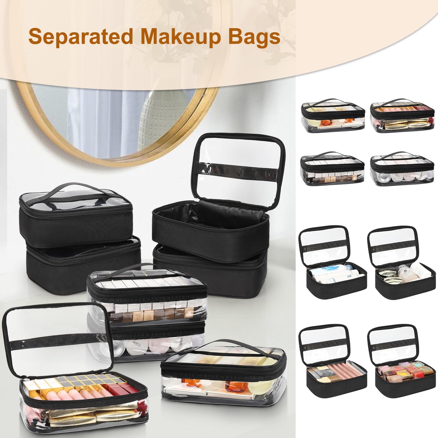 Relavel Rolling Makeup Case with Makeup Brush Case, Large Make Up Travel Organizer with 2 big Wheels, Professional Lockable Makeup Artist Backpack with Adjustable Dividers for Daily Use, Trip - Black