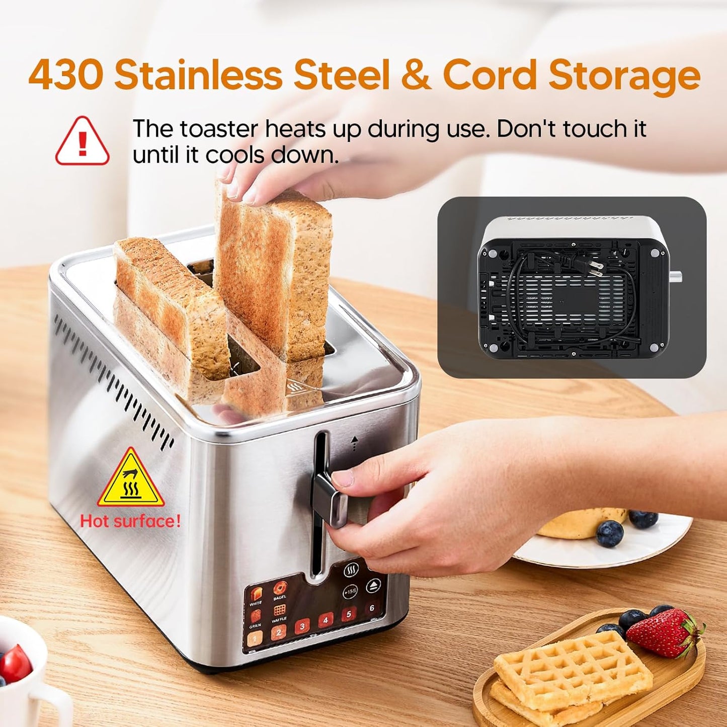 Trisiko® Touch Screen Toaster - 2 Slice Stainless Steel Smart Toaster with Digital Timer & Extra-Wide Slots