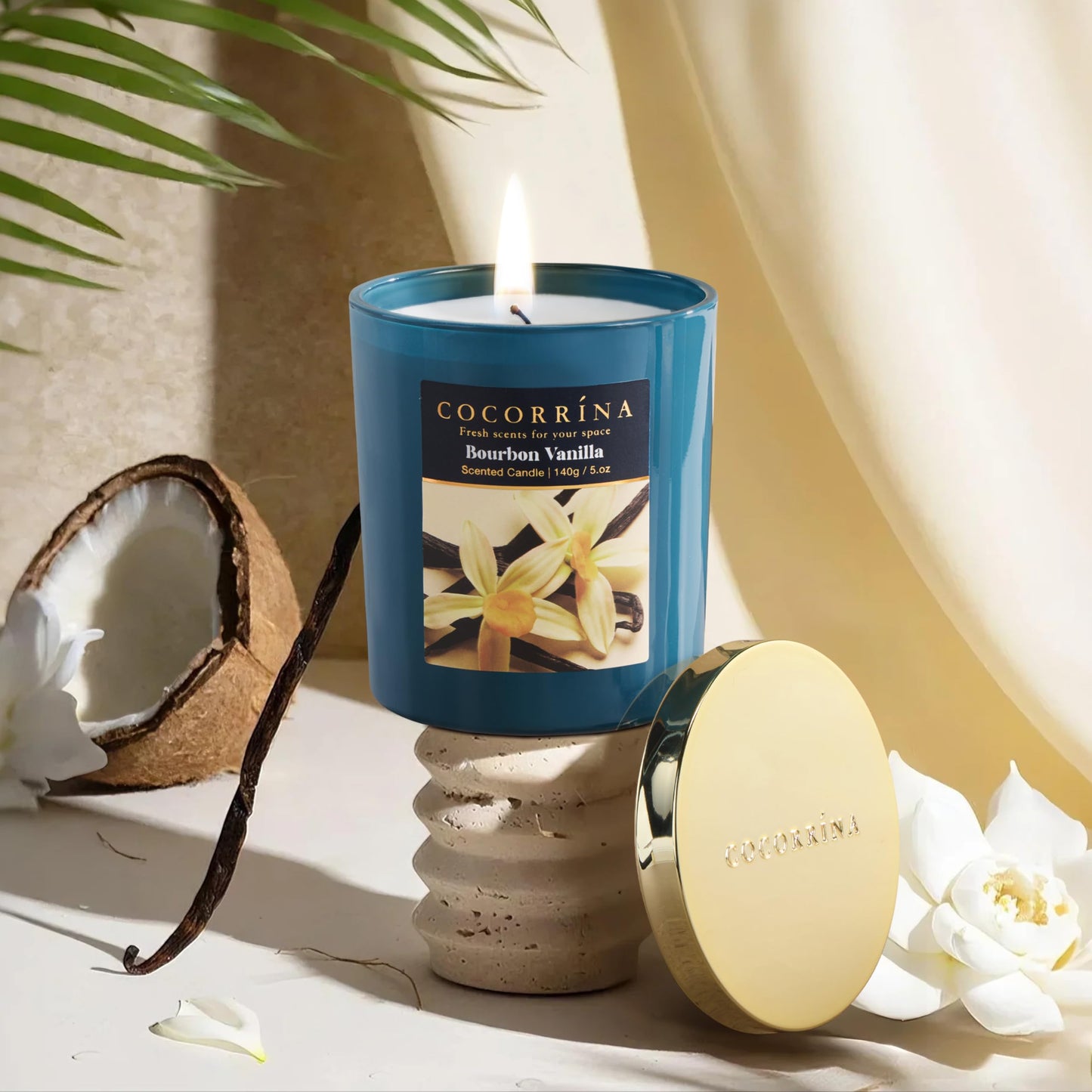COCORRÍNA Fall Candles - Bourbon Vanilla 5 oz Soy Wax Scented Jar Candles for Home Scented, 31 Hours Burn Time, Aromatherapy Candle Gifts for Men Women
