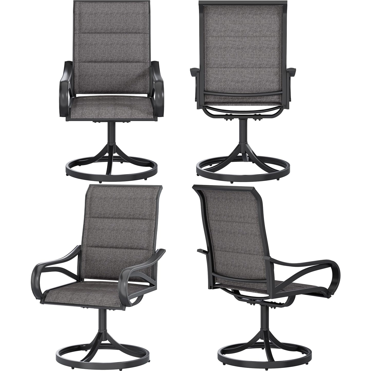 DWVO 4 Set Padded Outdoor Swivel Chairs, Exclusive Swivel Patio Chairs w/Sturdy Metal Frame & Cozy Padded High Back, All Weather Patio Swivel Chairs for Backyard Deck Garden, Gray