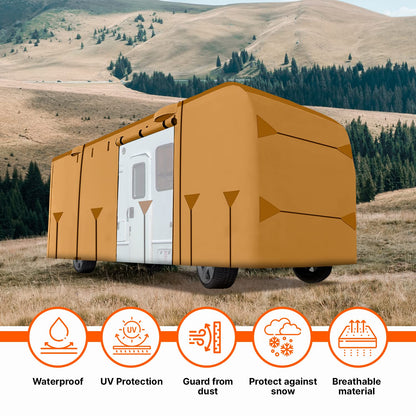 Lanceton Class A RV Cover, 300D/160g Solution-Dyed Oxford Roof (Waterproof 2000mm, UV 50+), 6-Zipper Access System, Includes 4 Tire Covers, Jack Cover & 4 Gutter Guards(37-40 Ft)