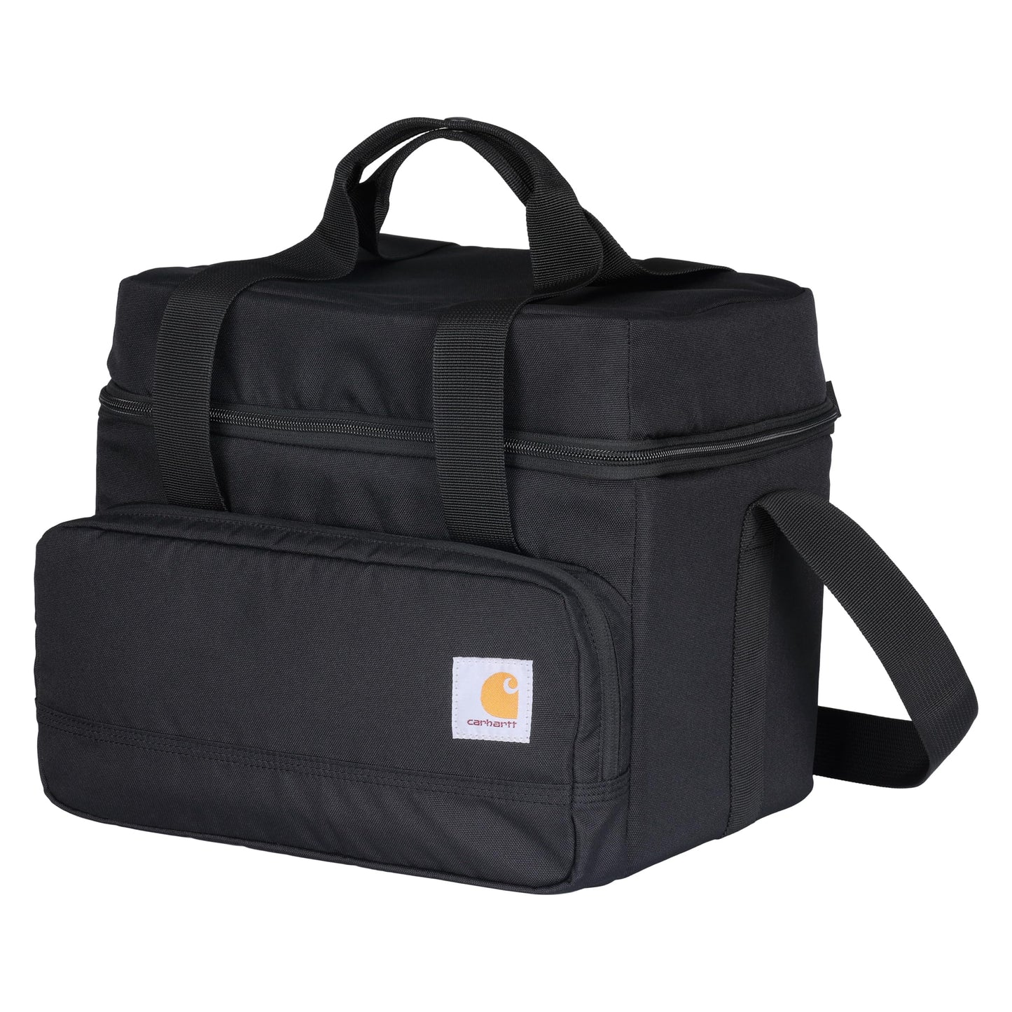 Carhartt Insulated Two Compartment Cooler, Durable Water Repellent Material W/Front Zippered Pocket for Camping, Beach & Travel, 24 Can, Black