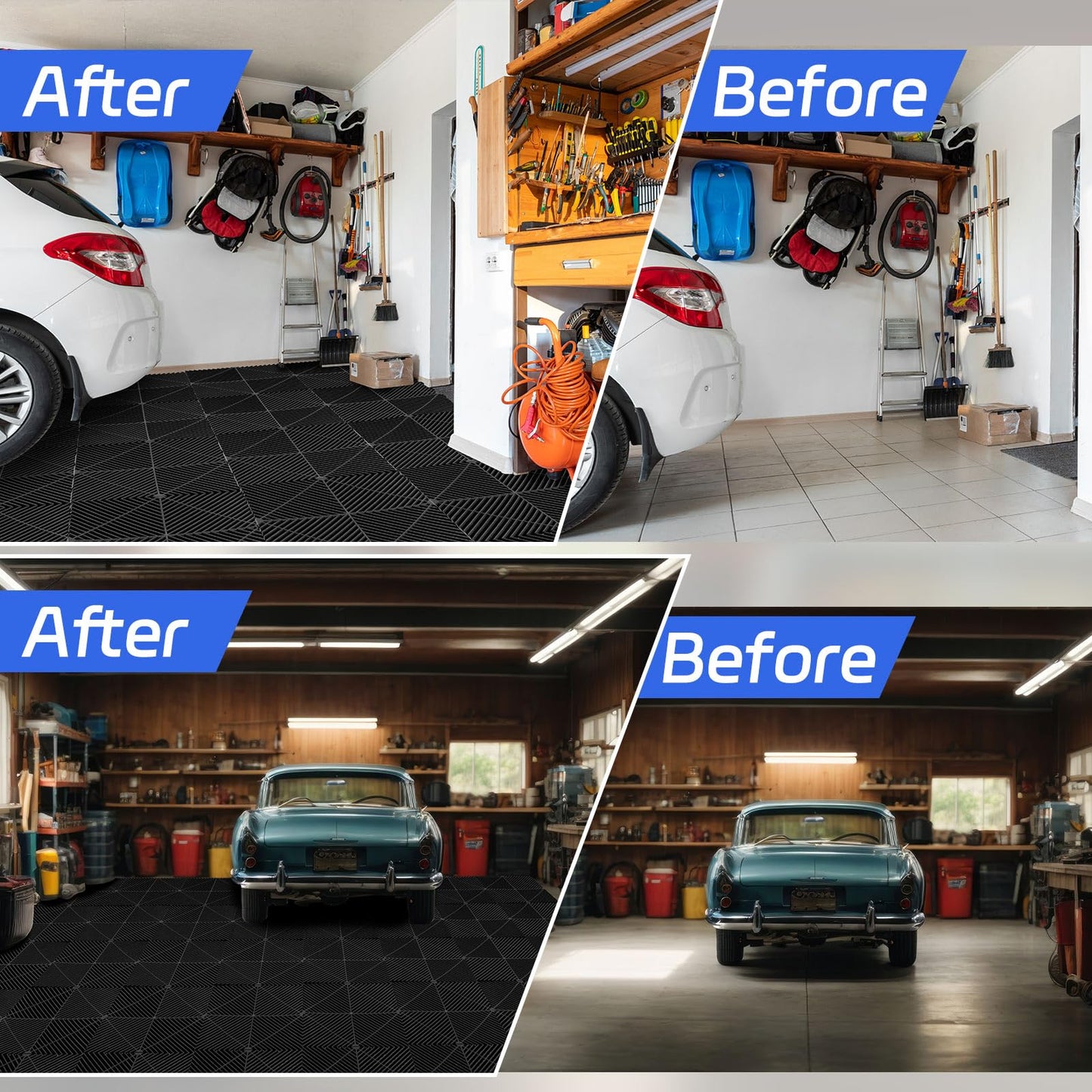 Barydat 72 Pcs 12'' x 12'' Garage Floor Tiles, Interlocking Drainage Flooring, Heavy Duty Non Slip Polypropylene, Easy Install for Garage Deck, Pool, Patio, Shower (Black)