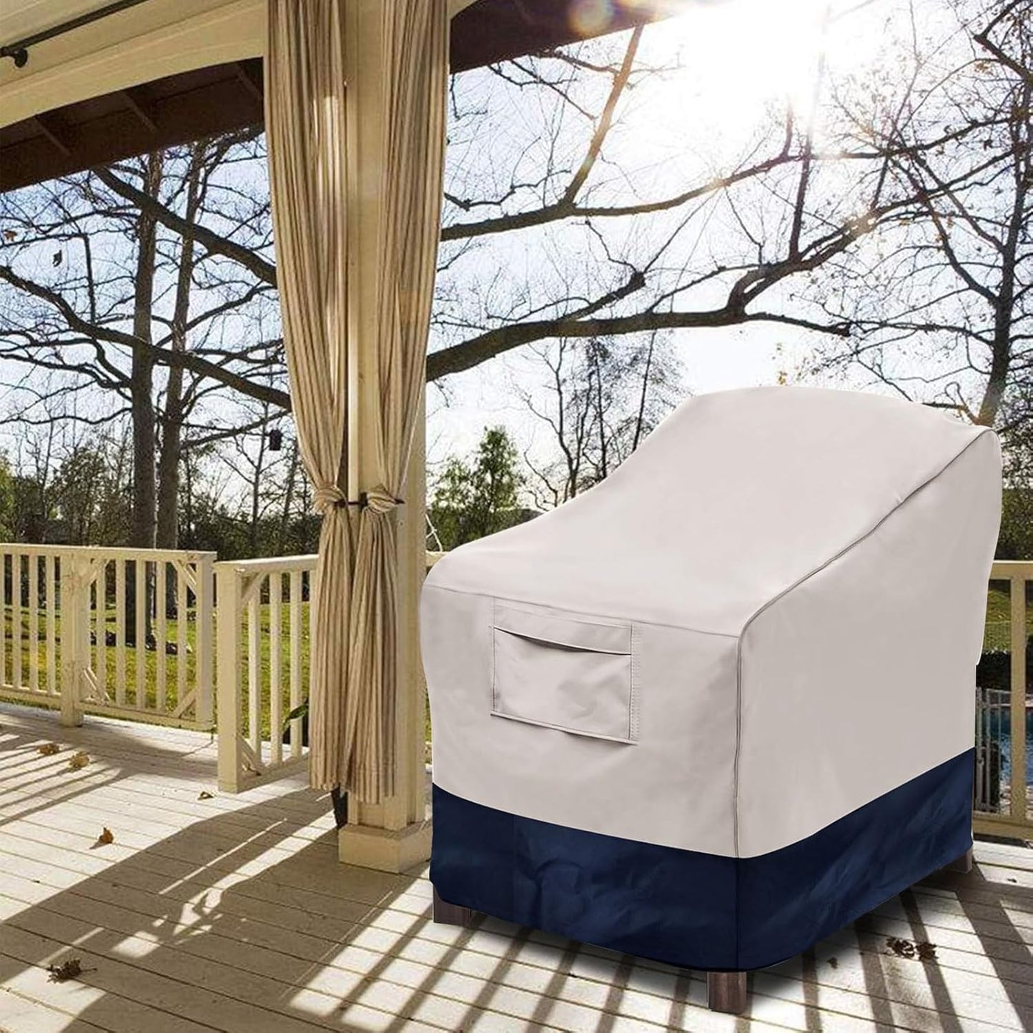 Vailge Patio Chair Covers - Heavy Duty Waterproof Lounge Deep Seat Covers | Beige & Blue, 2 Pack - Medium