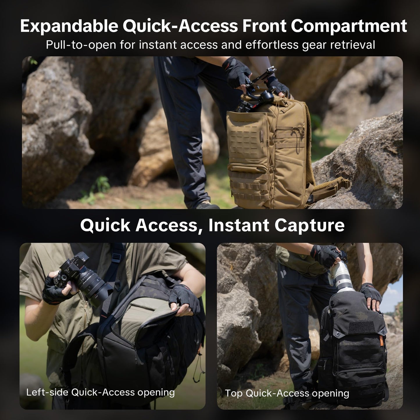 PGYTECH OneMo TAC 35L Tactical Camera Backpack, Waterproof DSLR/SLR/Mirrorless Photography Camera Bag with 15.6" Laptop Sleeve, Tripod Holder & Rain Cover (Wolf Brown)
