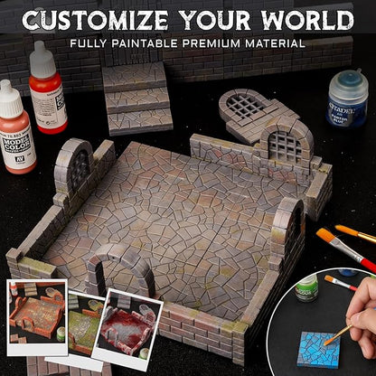 CZYY Magnetic Dungeon Tiles Set – 58 PCS Modular &amp Paintable Terrain Kit with Double-Sided Textured Floors Doors &amp Windows – Build 3D Battle Maps for DND Wargames &amp Tabletop RPGs (Basic