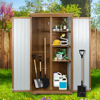 Ketive Outdoor Storage Cabinet, Tall Tool Garden Cabinet with Weather-Resistant Roof, Double Lockable Doors, 3 Removable Shelves & Adjustable Feet, for Patio, Garden, Backyard, 32" x 15.5" x 66"