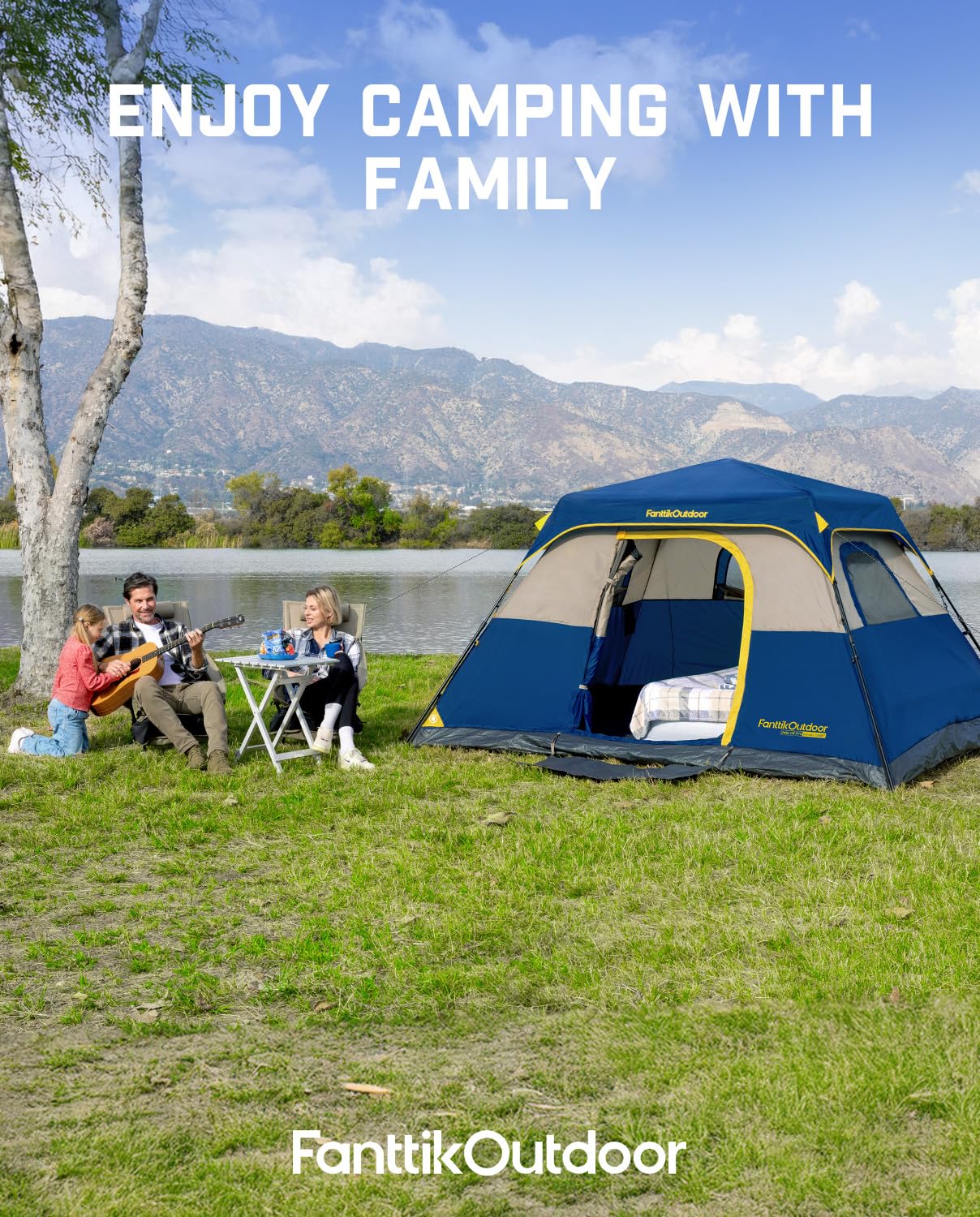 FanttikOutdoor Zeta C6 Pro Camping Tent 6 Person Instant Cabin Tent Setup in 60 Seconds with Rainfly & Windproof Portable with Carry Bag for Family Camping & Hiking, Upgraded Ventilation, Navy Blue