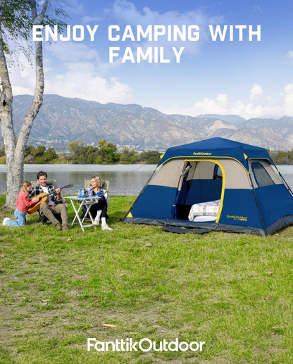 FanttikOutdoor Zeta C6 Pro Camping Tent 6 Person Instant Cabin Tent Setup in 60 Seconds with Rainfly & Windproof Portable with Carry Bag for Family Camping & Hiking, Upgraded Ventilation, Navy Blue
