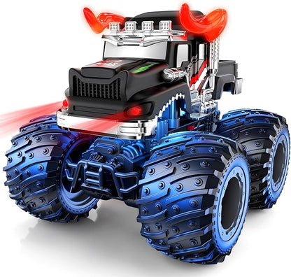 BAODLON Remote Control Monster Car 2.4GHz RC Bull Monster Truck Toys for 3 4 5 6 7 8 Years Old Boys Kid All Terrain RC Truck Off Road with Spray Light Rechargeable Battery Christmas Birthday Gift