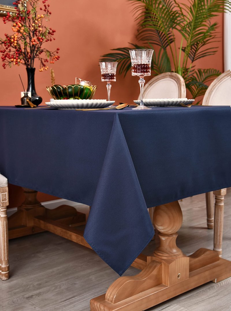 MEANMOY Navy Blue 210GSM Water & Stain Resistant Rectangle Tablecloth for 6 Foot Table Solid 60 x 102 Inch Rectangular Table Cloth in Wrinkle Free Washable Polyester Fabric for Wedding, Party, Banquet