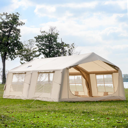 Inflatable Tent for Camping with Rainfly, 8-12 Person Easy Setup Air Tent with 2 Rooms & Hand Pump, 4 Season Glamping Tent with Stove Jack, Large Family House Tent for Outdoor Camping