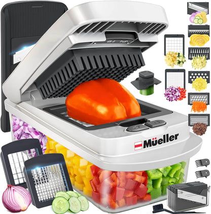 Mueller Vegetable Chopper - 10-in-1 Mandoline Slicer with 8 Blades & Container for Effortless Food Prep