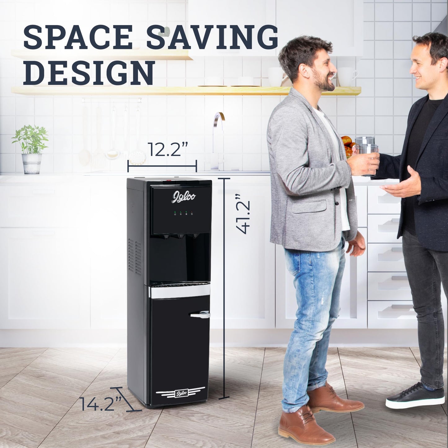 Igloo Retro Bottom-Loading Water Dispenser- Black Water Cooler Dispenser with Hot, Cold & Temperature Settings- Electric Water Dispenser Fits 3 & 5 Gallon Jugs with Child Safety Lock for Home & Office
