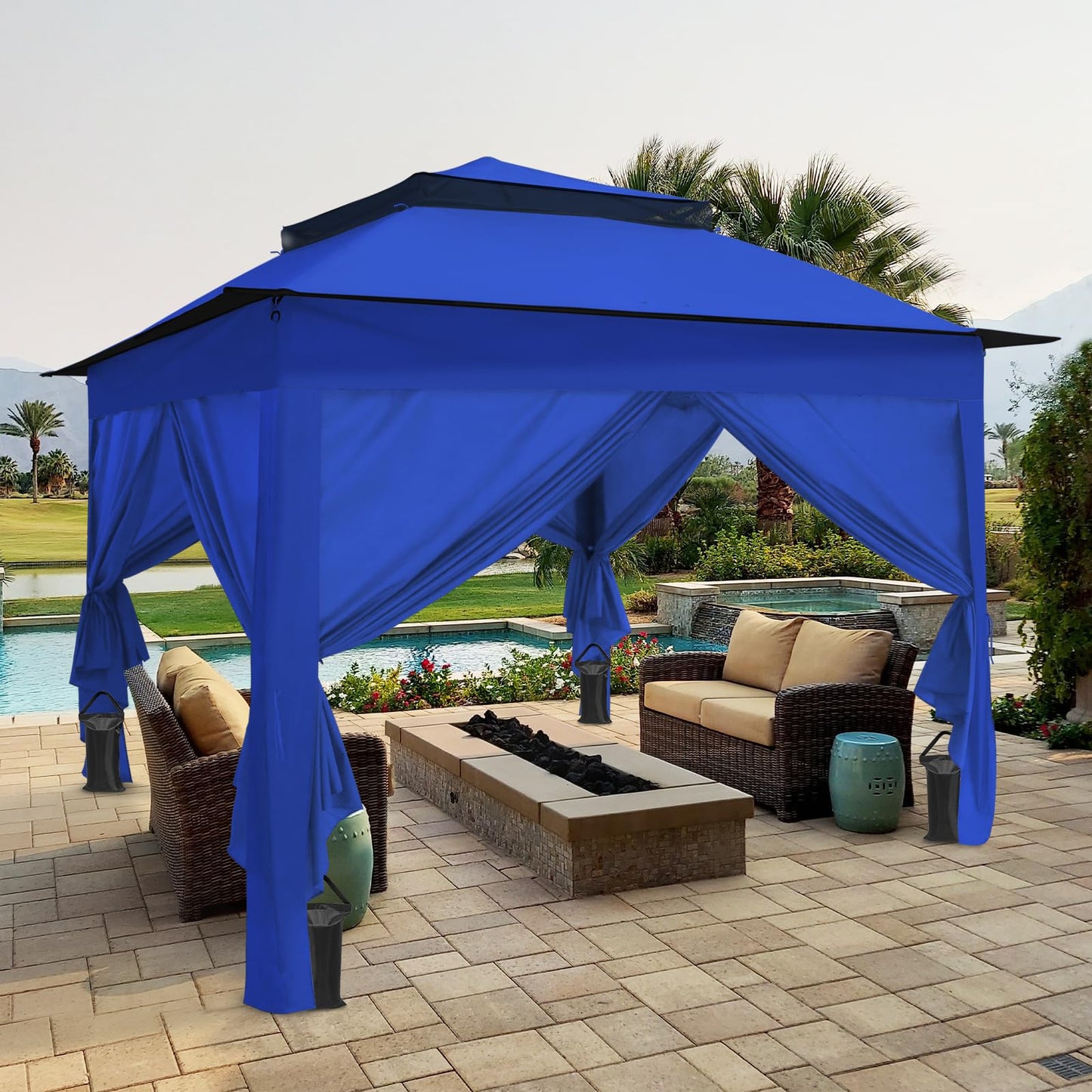 COOS BAY 11x11 Pop Up Gazebo with 4 Sidewalls, Instant Outdoor Canopy Tent with UPF 50+ UV Protection, Water Resistant Shelter with Carry Bag, Stakes & Ropes, Blue