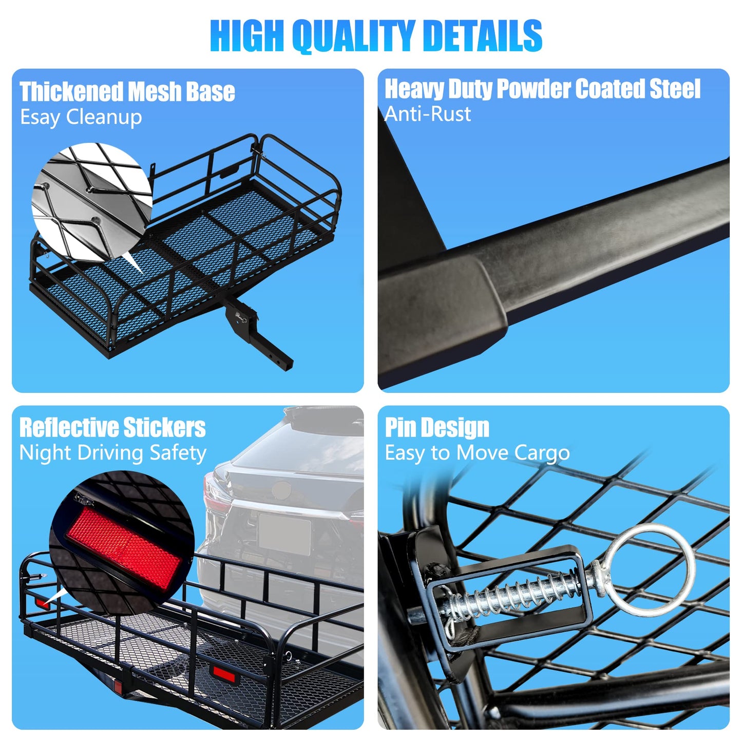 KAIRAY 500 Lbs Heavy Duty Hitch Mount Cargo Carrier 60" x 24" x 14.4" Folding Cargo Rack Rear Luggage Basket Fits 2" Receiver for Car SUV Camping Traveling