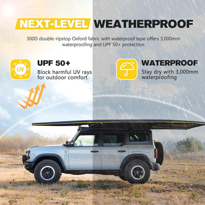 BUNKER INDUST 270 Degree Awning Free Standing, Vehicle Overland Awning Built-in LED Light - Three Colors, Car Driver Side, Waterproof Wind Resistant for SUV Van Truck Camper