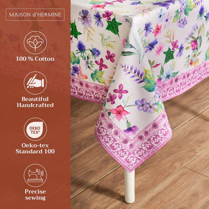 Maison d' Hermine Table Cloth Rectangle Table 100% Cotton 70 x 108 Inches Tablecloth Reusable Decorative for Dining Kitchen Room Farmhouse Home Gifts for Mothers Day Spring Summer - Chardon