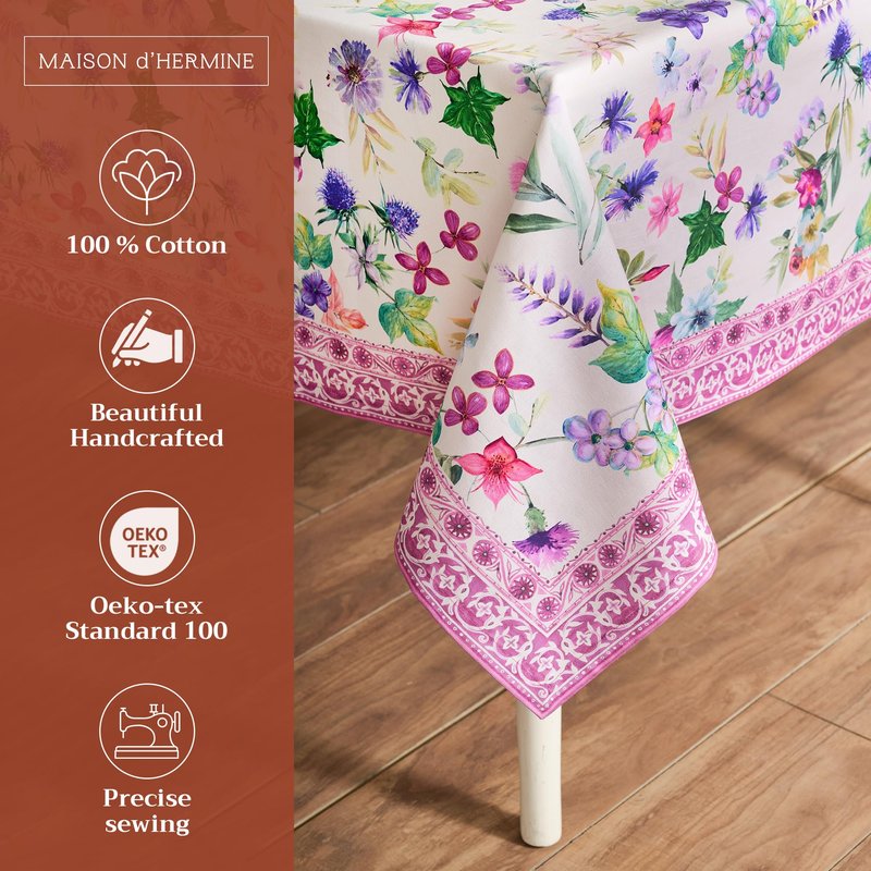 Maison d' Hermine Table Cloth Square Table 100% Cotton 54 x 54 Inches Tablecloth Reusable Decorative for Dining Kitchen Room Farmhouse Home Gifts for Mothers Day Spring Summer - Chardon