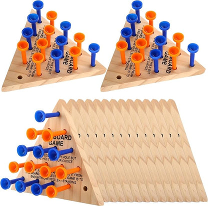 16 Packs Wooden Peg Game Tricky Triangle Peg Board Game Family Wood Puzzles Strategy Toy for Kids Adult Family Travel Gathering Jump Games