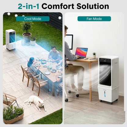 SereneLife Evaporative Air Cooler with 15 L Detachable Water Tank, Air Cooler with 1500 CFM Cooling Power, Indoor Outdoor Oscillating System with Wheels, Remote & Ice Packs, (Black & White)