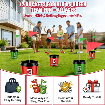 Yazzropt Giant 3-in-1 Outdoor Backyard Party Game Set – Bucket Golf, Yard Pong Basketball & Toss Games – Large Outdoor/Indoor Lawn Games for Adults & Families, Beach & Camping