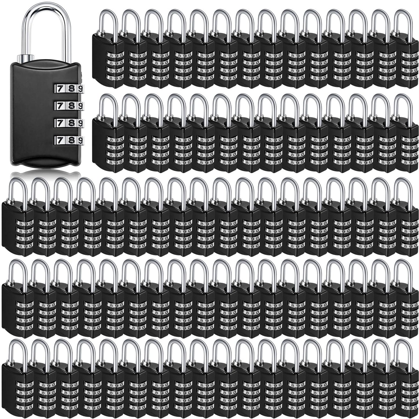 100 Pcs 4 Digit Combination Lock Bulk Small 4 Digit Combo Locks Waterproof Outdoor Combo Locker Black Keyless Number Padlock for Traveling Luggage Toolbox Gym Door Locker Suitcases Fence Cabinet