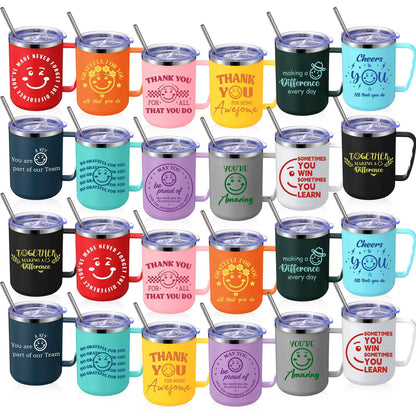 Sieral 24 Pcs CNA Week Employee Appreciation Gift Smile Face Mug Coffee Thank You for Being Awesome 17oz Camping Mug with Handle Vacuum Stainless Steel Insulated Travel Tumbler for Hot Cold Drinks