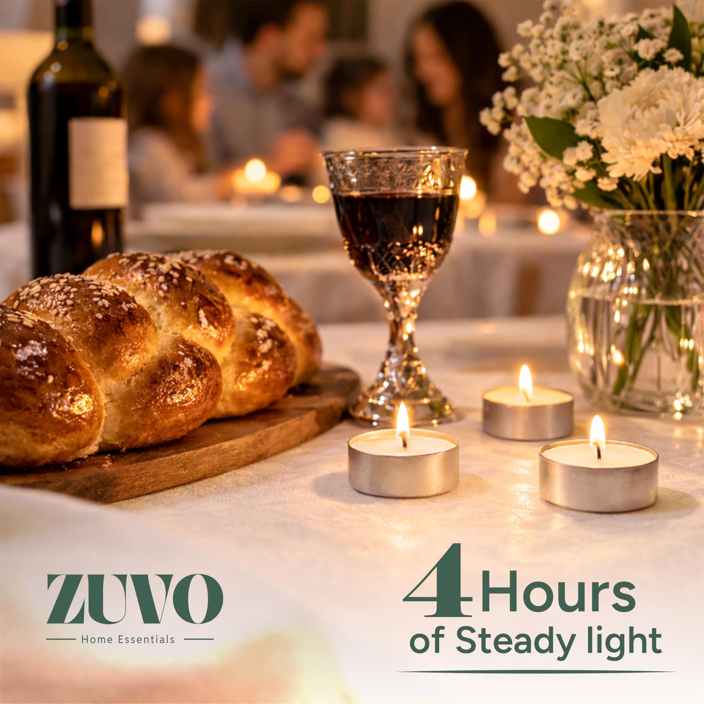 Zuvo Tea Lights Candles 4 Hour Burn (100 Pack) - White Lights - 1.5"W x 1"H Smokeless & Unscented Candles - Party Candles- for Weddings, Home Decor