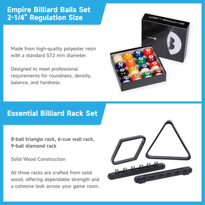 Empire USA - Pool Table Accessories Set 32 Piece, Billiard Kit with Cue Sticks, Ball Set, Triangle Rack & Cue Rack, Complete Pool Table Accessories Kit for Home Game Room