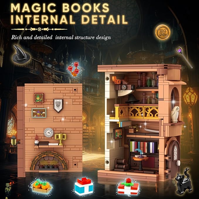 Bookend Magic House Building kit Home Decorative for Building Block Toy Bookcase Miniature House Model Building Cool Bookshelf Organizer and Home Decor 1488pcs